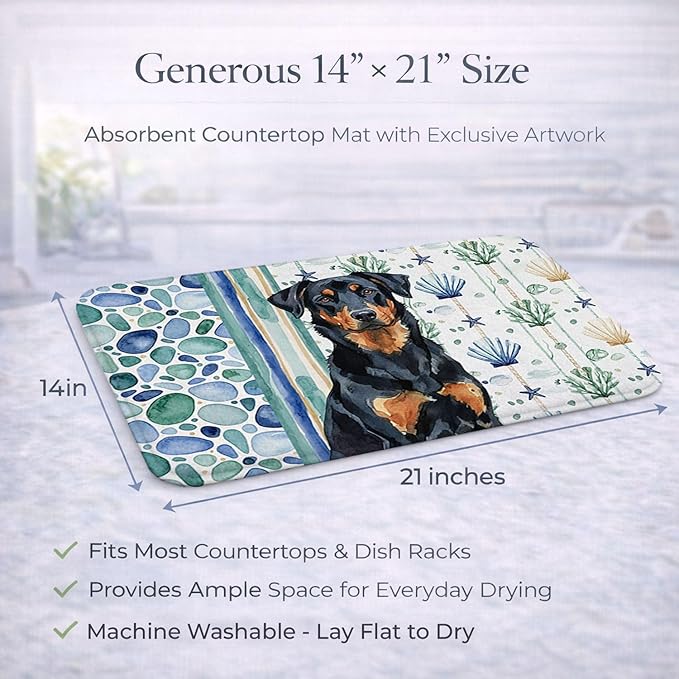 Caroline's Treasures Beauceron Coastal Sea Glass Dish Drying Mat Absorbent Dish Drying Mat Pad for Kitchen Counter Dish Drainer Mat for Countertop 14 x 21 Multicolor