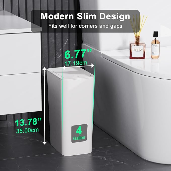N. NETDOT 3 Pack (2 of 4 Gal &amp 1 of 2.6 Gal) Small Trash Can with LidBathroom Garbage Can with Pop-Up LidWaste Basket for BathroomKitchenBedroomPowder RoomCraft RoomOfficeCollege (Off Whit