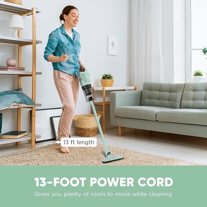 Stick Vacuum Cleaner Corded Handheld Vacuum Cleaner Mini Electric Broom for Pet Hair Hardwood Floor Cat Litter Cleaning (13ft-Cord)