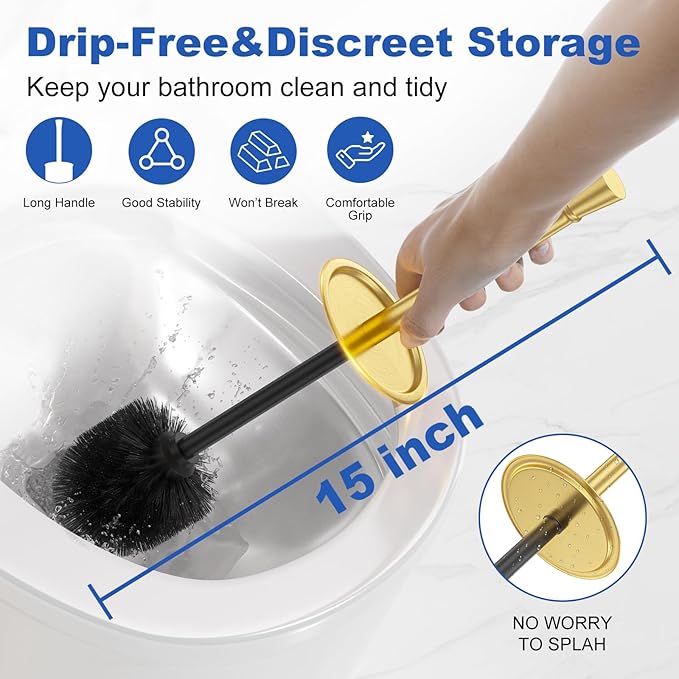 Toilet Brush and Holder Set：304 Stainless Steel Heavy Duty Toilet Bowl BrushRemovable Inner Bowl and Splash ProtectionBathroom Toilet Brush-Dense Bristles for Through Cleaning