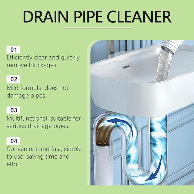 Powerful Drain Cleaner for Kitchen &amp Toilet Pipes - Fast Acting Drain Unblocker Dissolves Blockages &amp Hard Water Deposits(2PCS)
