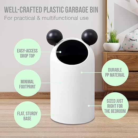 Cute Animal Ears Boys Girls Children Bedroom 3.7 Gallon Garbage Can I Kids Waste Basket Nursery Study Living Room Bathroom Designer Trash Bin for Home with Mouse Ears - 14L