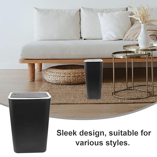 NUOBESTY Plastic Trash Can with Press Lid Removable Wastebasket for Bathroom Bedroom Kitchen Compact Lightweight Garbage Bin with Smooth Finish Modern Household Trash Container for Use
