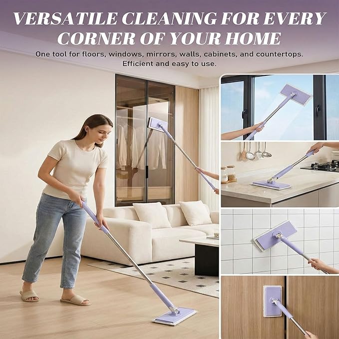 2026 Upgraded Snap Grip Mini Mop Zero Touch Mini Mops Cloth Changing MiniMop with Automatic Hands Free Push Pull Handle Retractable Disposable Dust Mops for Multi Cleaning (White+20*Cloth 28 in)