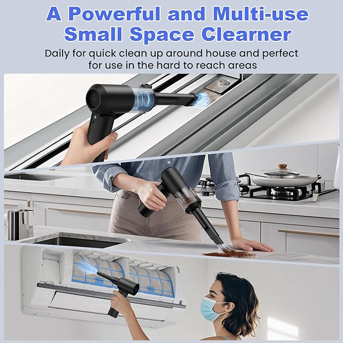 Car Vacuum Portable Cordless with 16000PA Ultra Suction 4-in-1 Foldable Air Duster &amp Brushless Motor Rechargeable Handheld Vacuum for Pet Hair Car Seats Home &amp Office Cleaning