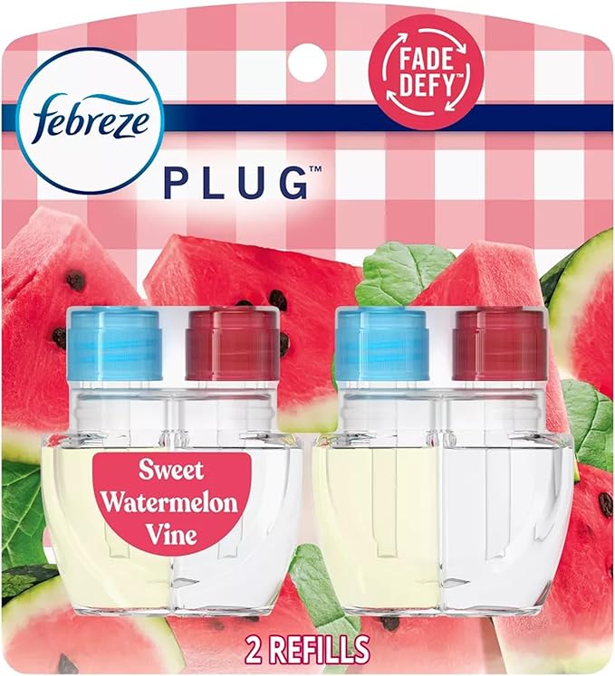 Febrezee Plug In Refills New Luxe Limited Edition Plug In for Odor-Fighting Fade Defy PLUG Air Freshener (2) Count of 0.87 fl oz Refills (Sweet Watermelon Vine)