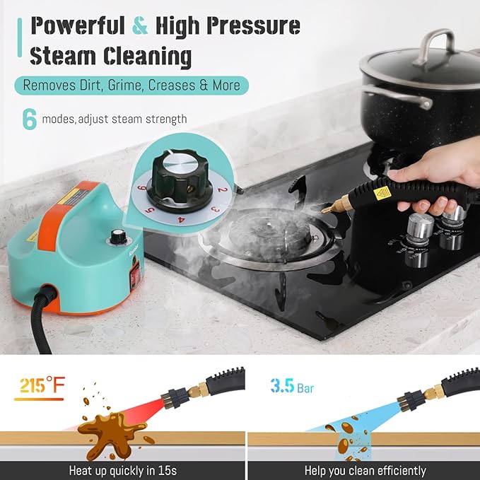Steam Cleaner 1500W High Temperature High Pressure Mobile Cleaning Machine Steam Cleaner 50-400ml/min Multi Purpose 3.5Bar Handheld Pressurized Steam Cleaner