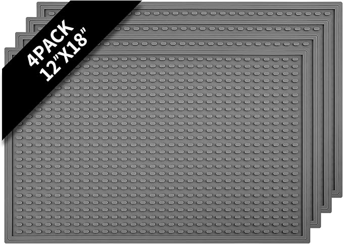 4 Pack Grey Rubber Bar Mat for Countertop -Grey 18 x 12 Large Bar Mats for Bartending Spill Mat for Home Kitchen &amp Bar Accessories Dish Drying Cocktail Service Mat