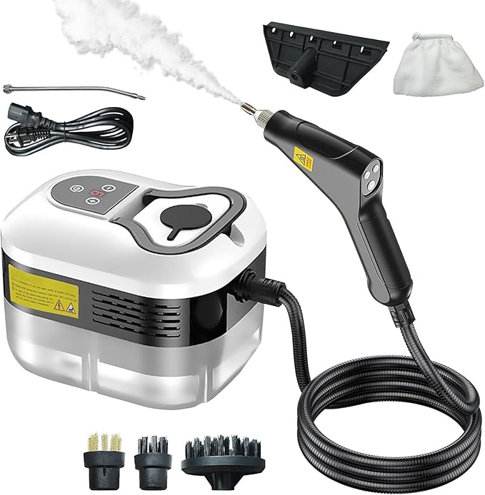 Handheld Steam Cleaner 1500W High Pressure Steamer for Cleaning with 3 Brush Heads and 1.2L Tank 6-Speed Adjustable 15 Seconds Fast Heating for Cleaning Kitchens