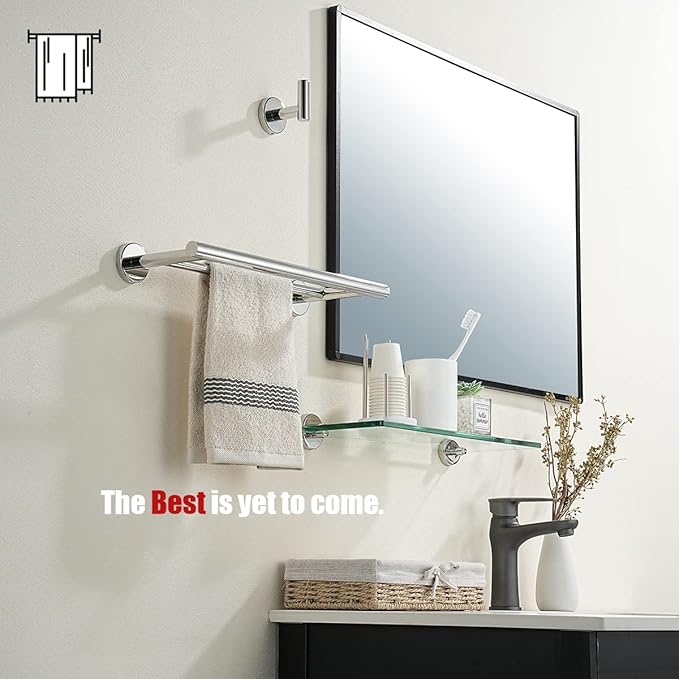 JQK Double Towel Bar Chrome 15 Inch 304 Stainless Steel Thicken 0.8mm Towel Rack Holder for Bathroom Washcloths and Hand Towels Polished Steel Wall Mount Useable Length 12 Inch TB100L12-CH