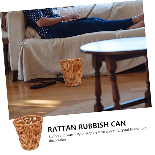 Luxshiny Rattan Woven Wastebasket Multi-Purpose Storage Bin for Bathroom Kitchen Office and Living Lightweight and Chic -Friendly Rubbish Can