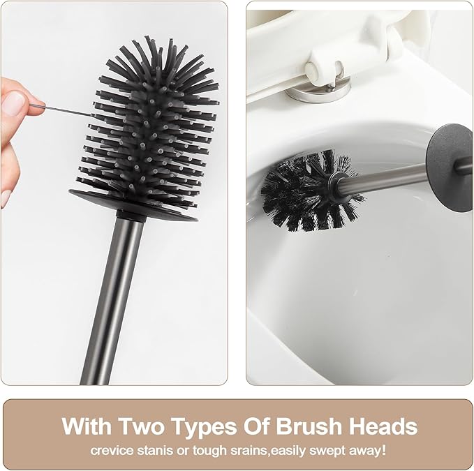 BGL Standing Toilet Brush and Holder GunGrey Aluminium Toilet Bowl Cleaner Brush and Holder for Bathroom Storage and Organization Square Design Sturdy and Space Saving