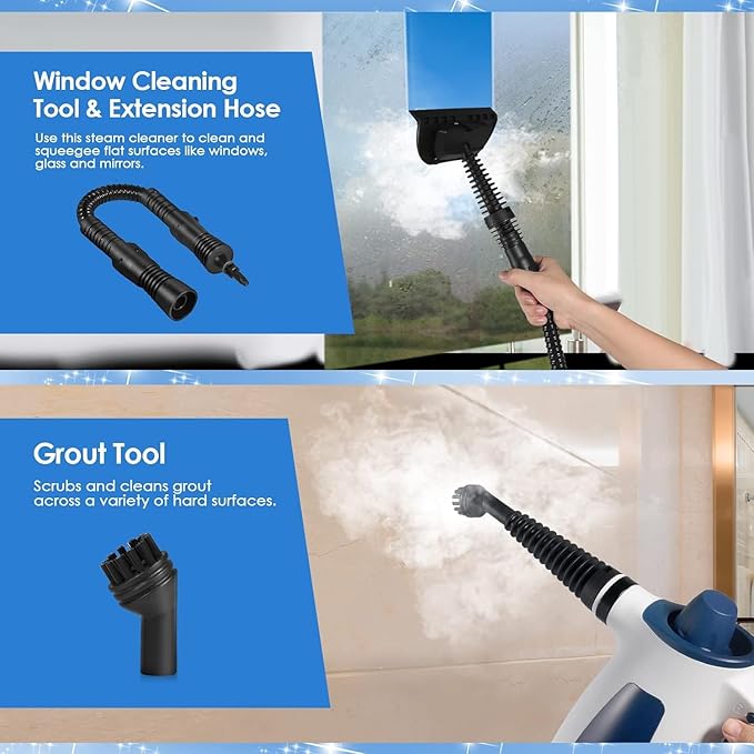 Handheld Steam Cleaner Pressurized Multi-Surface Steam Cleaner with 9 Accessories Chemical Free Steam Cleaner for Home Use Steamer for Cleaning Floor Furniture Upholstery Grout and Car