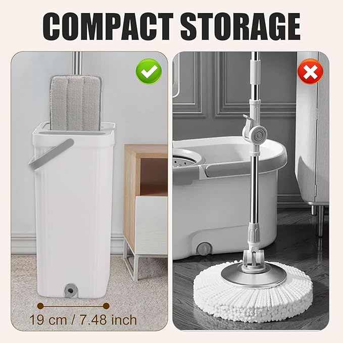 Flat Floor Mop and Bucket Set with Wringer Flat Mops for Floor Cleaning Wall Mop Cleaner with Long Handle Hardwood Floor Mop with 3 Microfiber Pads (XF)