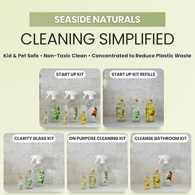 4 oz Refill Concentrate Set – Makes 12 Bottles of Non-Toxic Cleaners – Plant-Based All-Purpose Glass &amp Bathroom Refills with Peppermint Eucalyptus Lemon Grapefruit &amp Orange