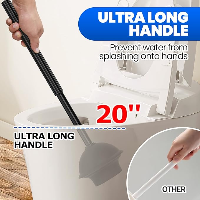 2Pack 2 in 1 Toilet Brush and Plunger Set Extended Handle PlungerToilet Bowl Brush Plunger SetBathroom Cleaning ToolsCleaning BrushToilet Brush Plunger Combo(Bright Black)