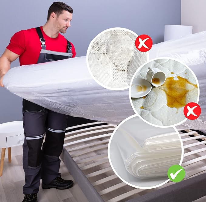 Mattress Bags for Moving and Storage [2 Pack] 4 Mil Mattress Storage Bag Heavy Duty Clear Plastic Bed Mattress Cover for Moving Long-Term Storages and Disposal - Queen Size 76 x 96 Inch