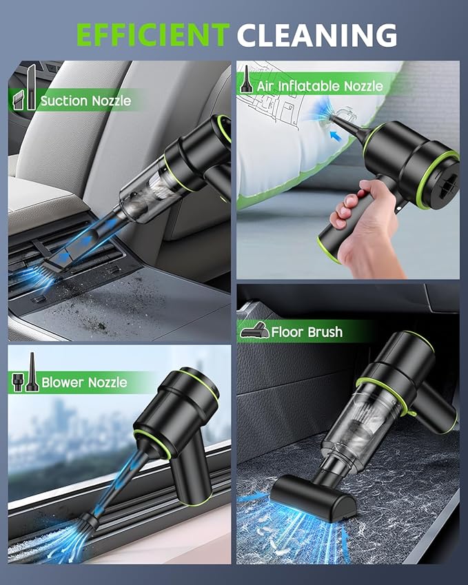 CODN Handheld Car Vacuum Portable Cordless 12000PA 2 in 1 Handheld Vacuum Cleaner and Air Duster with Multi-Nozzles and LED Light Mini Hand Held Vacuum Rechargeable for Home Car Office Pet Hair