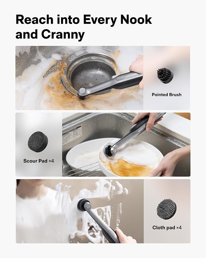 HOTO Wand™ Cordless Spin Scrubber Electric Rechargeble Grout Cleaning Brush IPX7 Waterproof Bathroom Scrubber 12 Replaceable Brush Heads Version Power Scrubber for Grout Tiles Corners Crevices