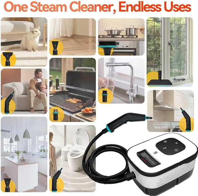 2500W Handheld Steam Cleaner 6-Speed Portable Steamer with Large Tank &amp 10 Accessories 10s Heat-Up steamer cleaning for Kitchen Bathroom Car Detailing Tile &amp Grout Cleaning