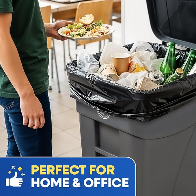 55-60 Gallon Trash Bags Heavy Duty 2 Mil Fits Rubbermaid Brute Rollout Round and Square 32-55 Gallon Trash Cans 43 x 47 Large Durable Garbage Trash Can Liners Black Pack of 100