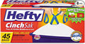 Hefty Tall Kitchen Drawstrings Bags Odor Block Scent Free 13 Gallon 45 Ea (Pack of 6)