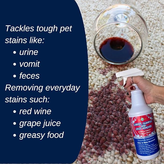 Carpet Shampoo and Spot Remover 32 oz All Natural with Enzymatic Powers