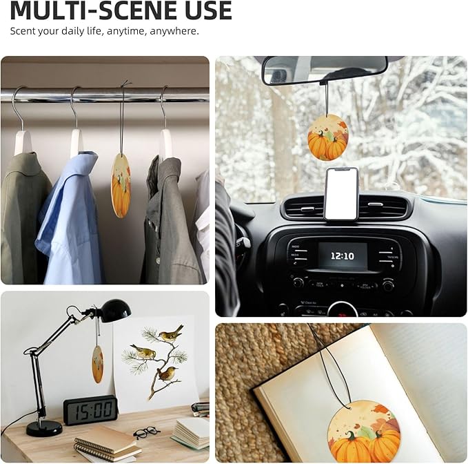 24 PCS Hanging Car Air Freshener Double Sided Autumn Pumpkins Automotive Interior Decor Thanksgiving Maple Leaf Car Essentials for Women Men Lavender Scented