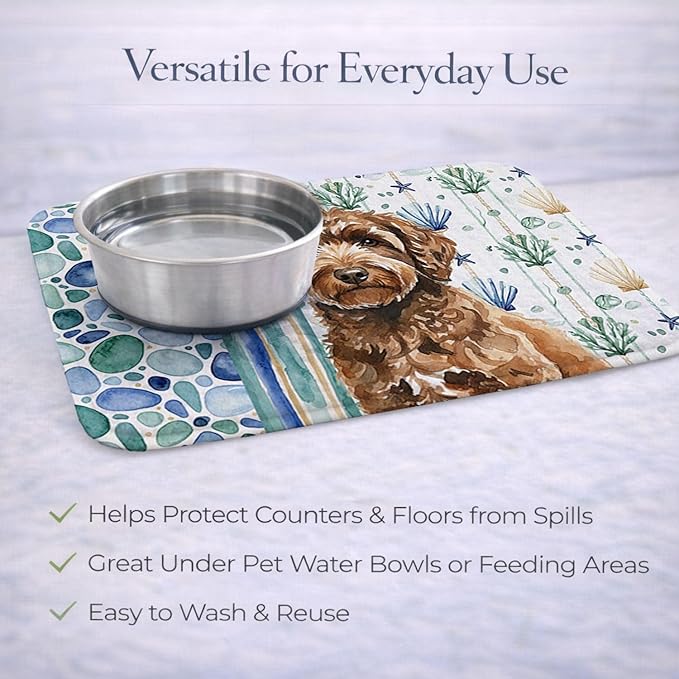 Caroline's Treasures Spanish Water Dog Coastal Sea Glass Dish Drying Mat Absorbent Dish Drying Mat Pad for Kitchen Counter Dish Drainer Mat for Countertop 14 x 21 Multicolor