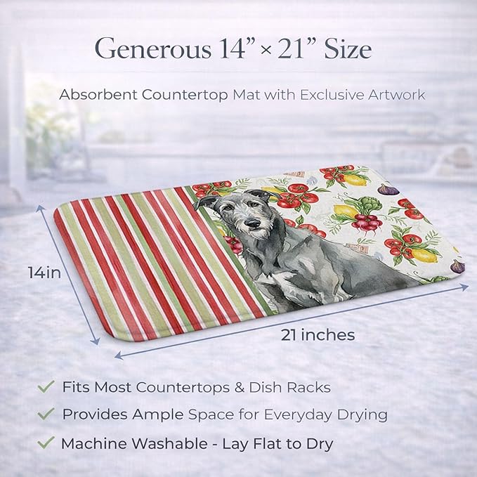 Caroline's Treasures Gray Irish Wolfhound Vegetables Dish Drying Mat Absorbent Dish Drying Mat Pad for Kitchen Counter Dish Drainer Mat for Countertop 14 x 21 Multicolor