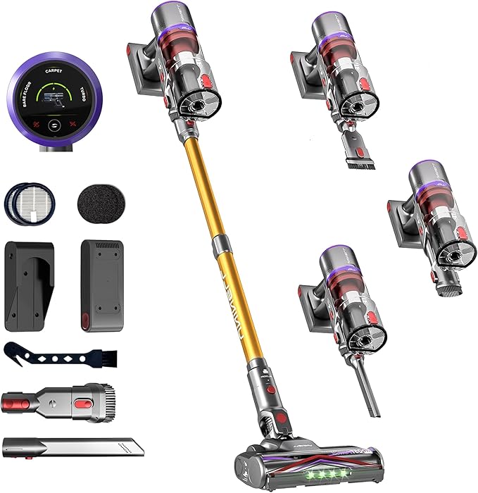 UNINELL HOME Cordless Vacuum Cleaner 48000Pa 550W 65Mins Vacuum Cleaners for Home LED Touch Display Anti-Tangle Stick Vacuum Self-Standing Vacuum Cordless Rechargeable for Pet Hair/Carpet