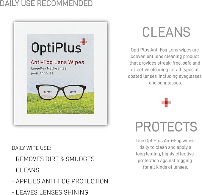 OptiPlus Anti Fog Lens Wipes l Pre-Moistened l Cleaning Wipes for Glasses Laptops Screens Smart Phones Optical Lens Goggles and Watch Screen l Quick-Dry &amp Scratch-Free l Two Pack of 100 Pack
