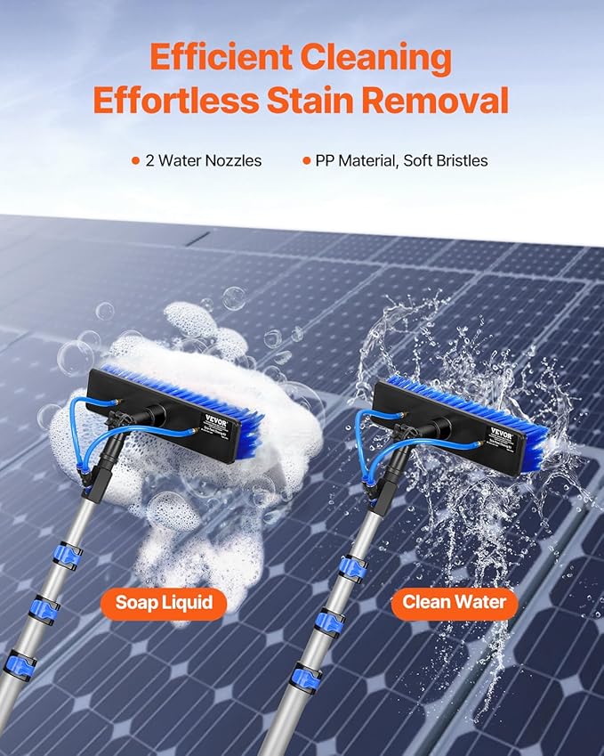 VEVOR Water Fed Pole Kit 20FT Solar Panel Cleaning Pole with Extendable Handle 180° Rotatable Brush Head &amp 65.6FT Hose Household &amp Outdoor Window Cleaner Tool for Caravan Solar Panel Deck