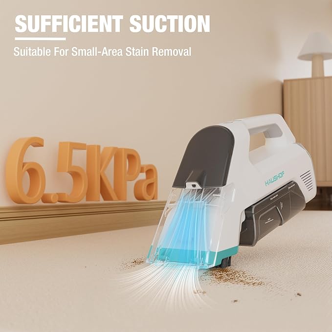 HAUSHOF Handheld Carpet Cleaner 12V Cordless Portable Carpet Cleaner 6.5KPa Spot Cleaner with 2 Water Tanks Type-C Charge Spot &amp Stain Cleaner Handheld Upholstery Cleaner for Stairs Car
