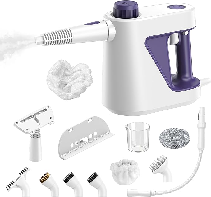 Steam Cleaner HandheldPortable Detail Steamer for Car with 13-piece Kit230°F Steaming for BathroomGroutTile&ampShowerMini Cleaner Running the Boiler at 25 psiSafety Valve Splash-Free