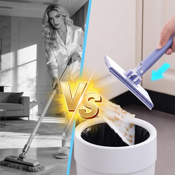 2026 Upgraded Zero Touch Mini Mop Cloth Changing Mini Mop with Automatic Hands Free Push Pull Handle 360 Rotating Head Includes 8 Cleaning Cloths for Bathroom and Kitchen
