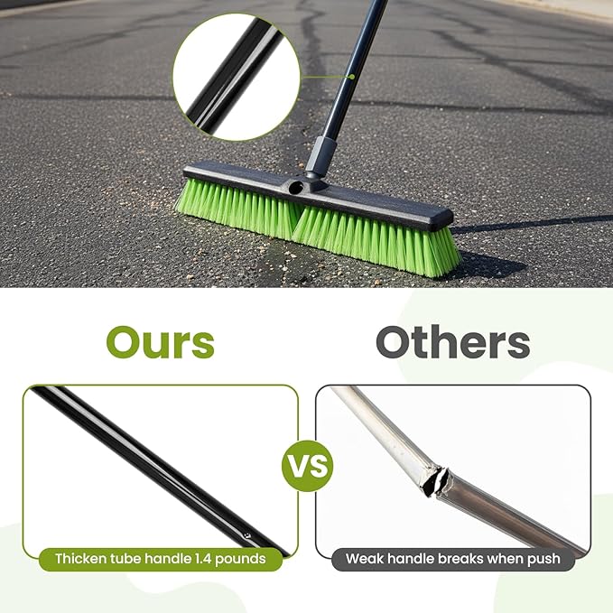 18” Indoor Shop and Garage Push Boom with Soft Bristles Heavy Duty Brush Broom with 59” Long Handle for Commercial &amp Residental Floor Cleaning Sweeping