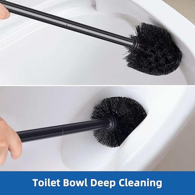 Qaestfy Toilet Plunger and Brush Set for Bathroom Cleaning 2-in-1 Long Handle Toilet Bowl Brush with Stiff Bristles &amp Powerful Plunger Space-Saving Holder (Pack of 2)