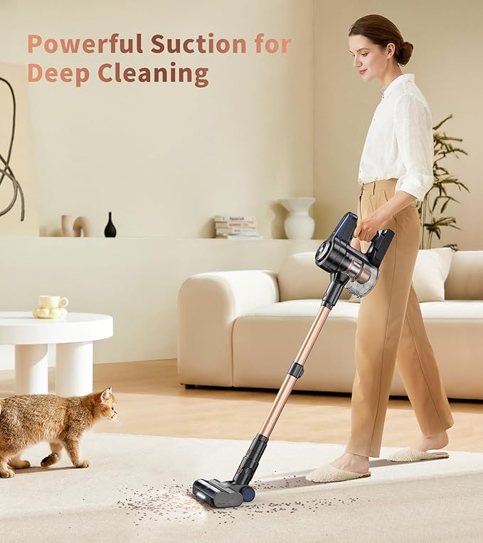 NADALY Cordless Vacuum Cleaner 500W 40KPA Stick Vacuum with 45min Runtime Anti-Tangle Vacuum Cleaners for Home 1.5L Dust Cup Rechargeable Wireless Vacuum for Hardwood Floor Carpet Pet Hair