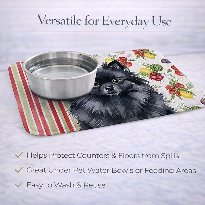 Caroline's Treasures Black Pomeranian Vegetables Dish Drying Mat Absorbent Dish Drying Mat Pad for Kitchen Counter Dish Drainer Mat for Countertop 14 x 21 Multicolor
