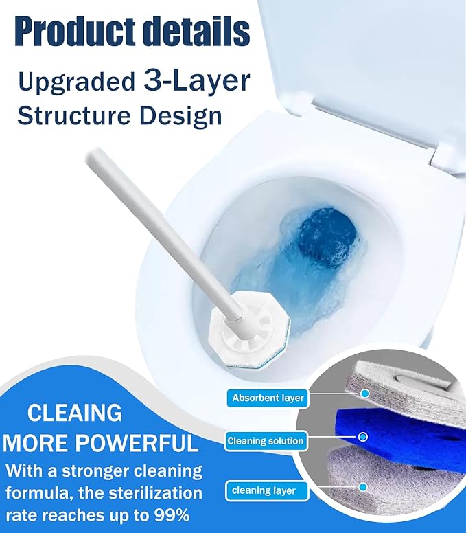 100 Pcs DisposableToilet Wand Refills for Clorox 5X Cleaning Power Scrubber Upgrade Fiber Cleaner Heads for for Toilet and Bathroom Cleaning