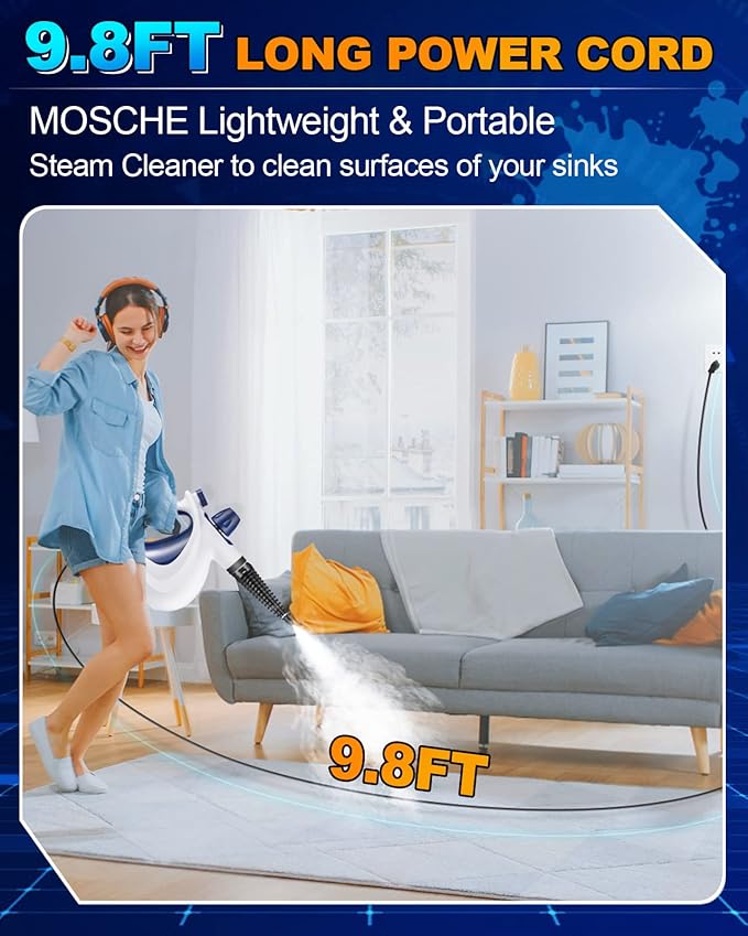 Handheld Pressurized Steam Cleaner with 11-Piece Accessory Set Multi-Surface Steamer for Cleaning All Natural Steam Cleaner for Home Upholstery Car Floor Kitchen and More