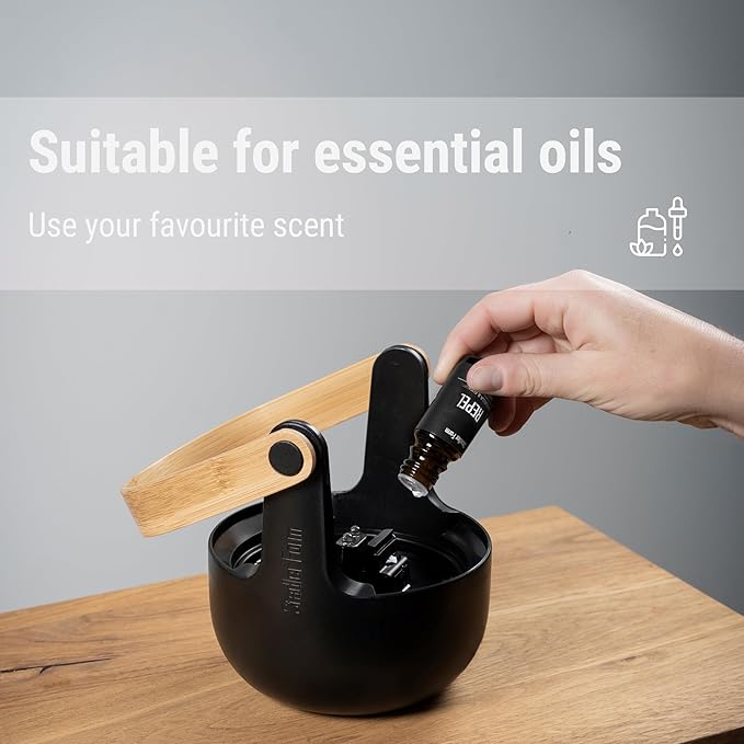 Stadler Form Aroma Diffuser &amp Lantern Sophie Little with Rechargeable Battery up to 7 h Indoor and Outdoor Illuminated and Scented Flame Effect for Essential Oils Black with Bamboo Handle
