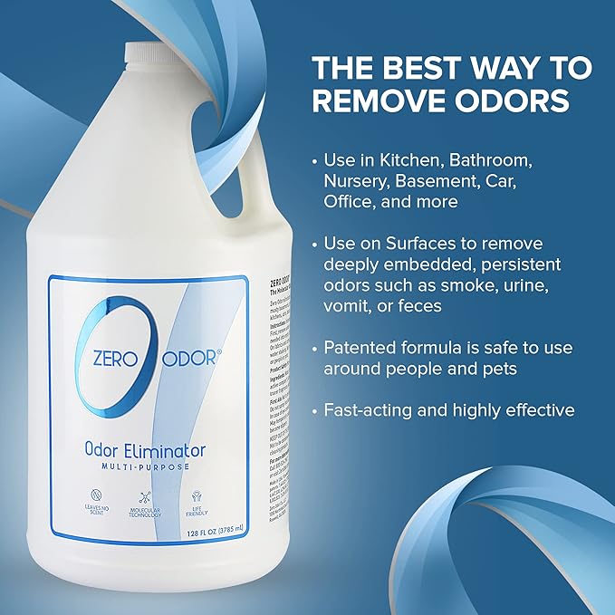 Zero Odor - Multi-Purpose Strong Odor Eliminator for Home Office Car Bathroom Hotel Room Deodorizer and Odor Neutralizer 128oz Refill