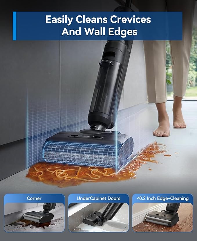 Redroad Wet Dry Vacuum Cleaner22KPa Wet Dry Vacuum Mop with Self-CleaningCordless Vacuum Mop All in OneUp to 75 Mins RuntimeOne-Step Self CleaningAnti-Tangle DesignSmoothDrive TechLightweight