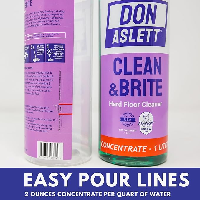 Don Aslett Clean &amp Brite Set (1 Quart Concentrate and 32 Oz Ready-To-Use Spray Bottle) Floor Cleaner | Restore Natural Shine of Hard Flooring Surface - Tile Vinyl Linoleum Wood