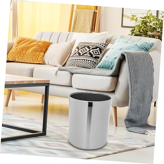 PRETYZOOM Stainless Steel Round Trash Can Lid Bathroom Kitchen Wastebasket Slim Design for Office and Home Easy to Clean Modern Garbage Bin