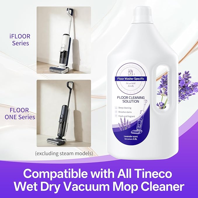 Floor Cleaner Compatible with Tineco Cleaning Solution Suitable with All Robotic Vacuum Mop and Cordless Wet/Dry Vacuum Mop Cleaner Multi-Surface Deodorizing &amp Cleaning Solution (1 L Lavender)