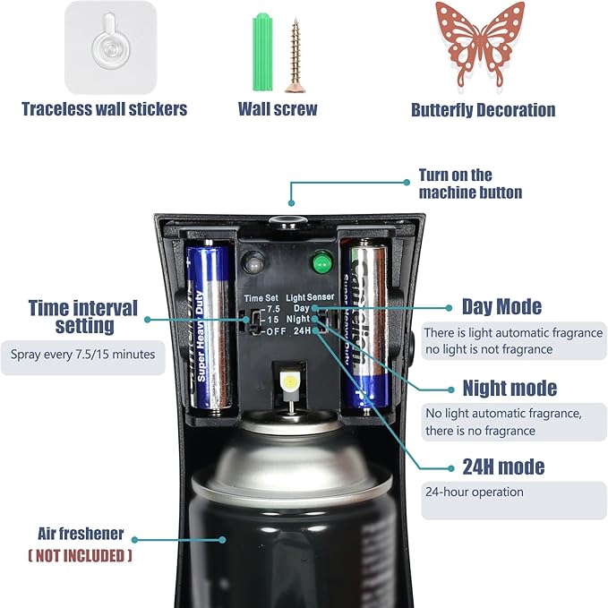 2 Pcs Automatic Air Freshener Spray DispenserFree Standing or Wall MountedAutomatic Fragrance Dispenser for Standing Aerosol Sprayer for Hotel Office Living Room Bathroom Commercial Place (Black)