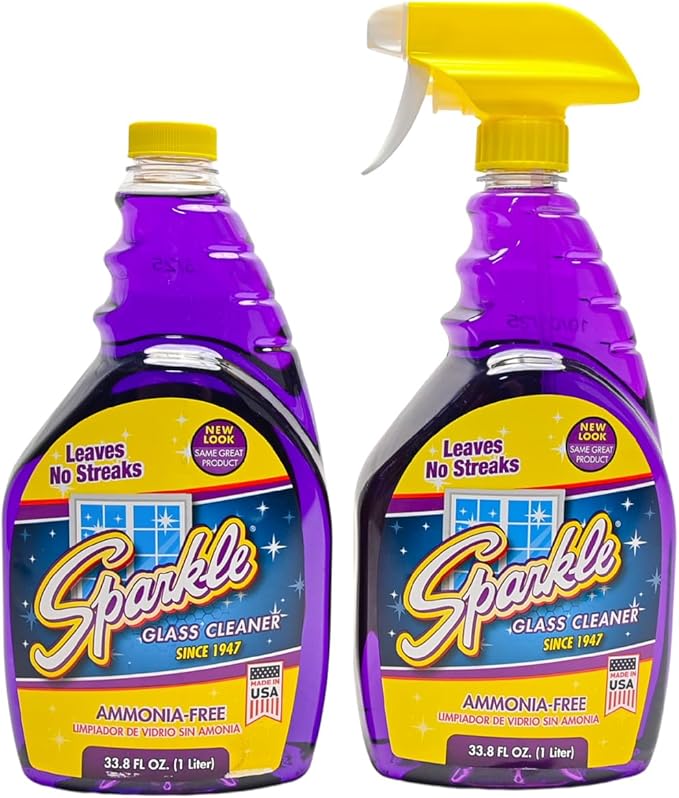 Sparkle Glass Cleaner 1 Spray Bottle 33.8 And 1 Refill 33.8 Ammonia-Free Original Formula Heavy Duty Glass Cleaner Leaves No Streaks (67.6 Fl OzPack of 6)